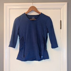 Jaanuu Heathered Navy Short Sleeve Moto Scrub Top